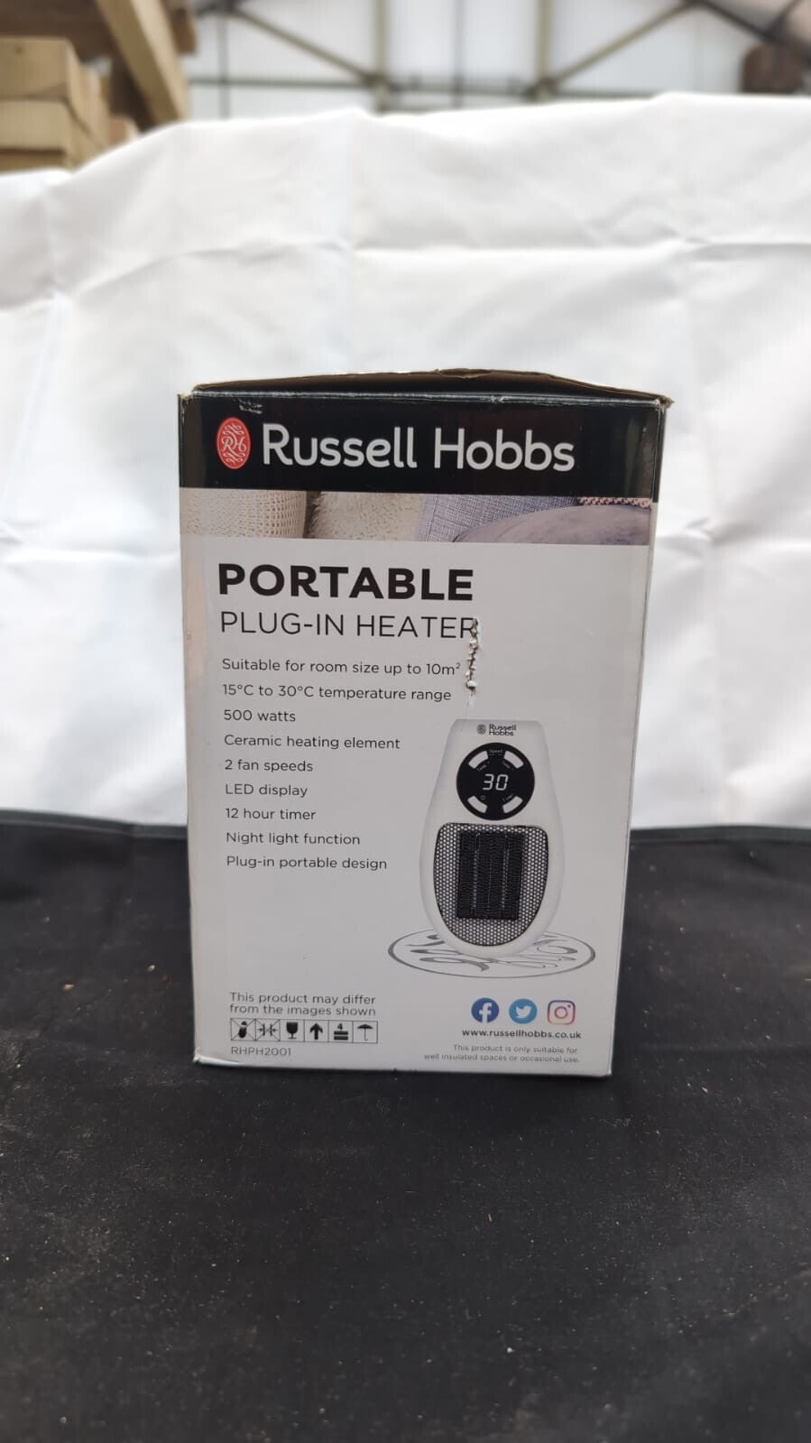 Russell Hobbs RHPH2001 500W Ceramic Plug Heater, Adjustable thermostat,